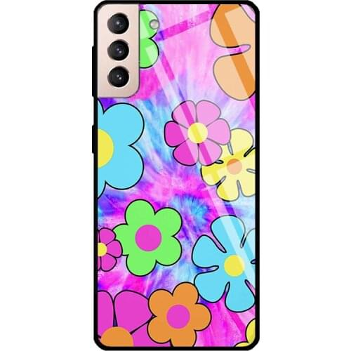 Flower Power Tie Dye Psychedelic Groovy Tempered Glass Case For Samsung Galaxy S21 Ultra Note 20 S8 S9 S10 Note 10 Plus S20 FE