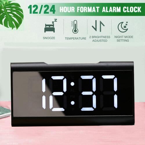 WEKKER Digital Alarm Clock Desk Table Clock Curved LED Screen Alarm Clocks Bedroom Temperature Snooze Function Home Decor