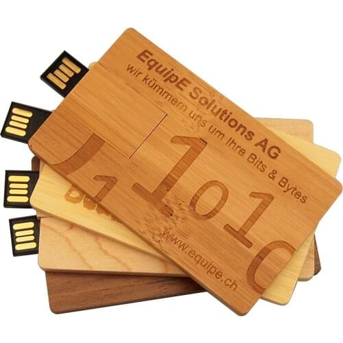 Wooden Bank Card Pendrive USB Flash Drive 2.0 Memory Stick Pen Drive 4GB 8GB 16GB 32GB Flashdrive Custom Logo for Gift Wedding