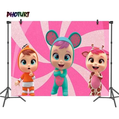 PHOTURT Cry Baby Magic Tears Backdrop Girls Birthday Party Baby Shower Decorate Background Pink Stripe Banner Photography Props