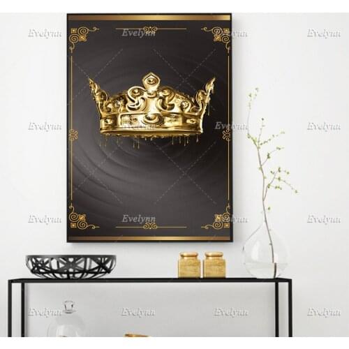 Canvas Painting Home Decor Crown Gold Beautiful Pictures Modern Prints Modular Black Poster Living Room Wall Art Floating Frame