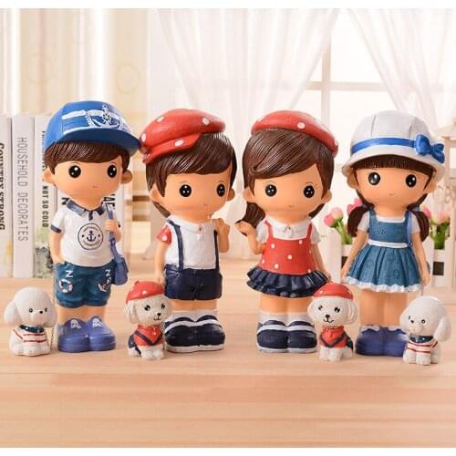 Lovers with Dogs Piggy Bank Navy Cowboy Dolls Desktop Home Decor Couple Gifts Money Box Cartoon Ornament Penny Boy Girl Figurine