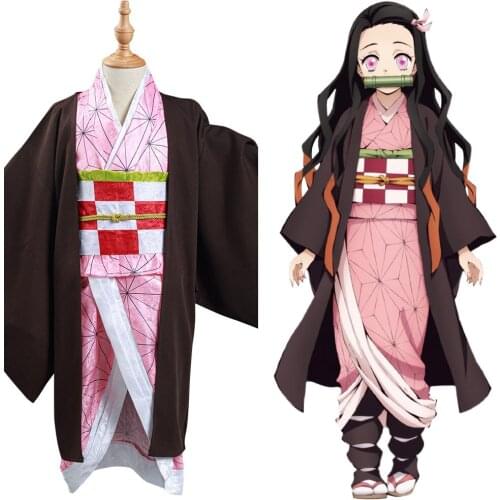 Demon Slayer: Kimetsu no Yaiba Kamado Nezuko Cosplay Costume Kids Kimono Outfits Halloween Carnival Suit