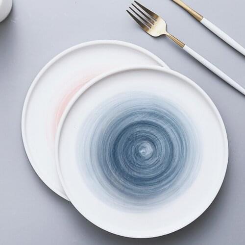Creative Brief Nordic Round Ceramic Plate household Dinner Plate Western Steak Cake Dessert Tray Snack Dishes Plate 9-inch flat