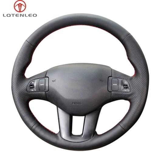LQTENLEO Black Genuine Leather Hand-stitched Car Steering Wheel Cover For Kia Sportage 3 2010-2017 Ceed Cee'd 2009-2012