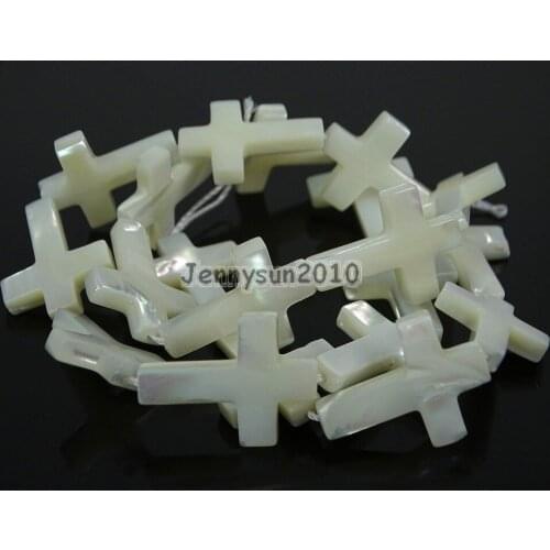 Natural White Mother Of Pearl MOP Stones 10x15mm Cross Loose Beads 15'' Strand for Jewelry Making Crafts 5 Strands/Pack