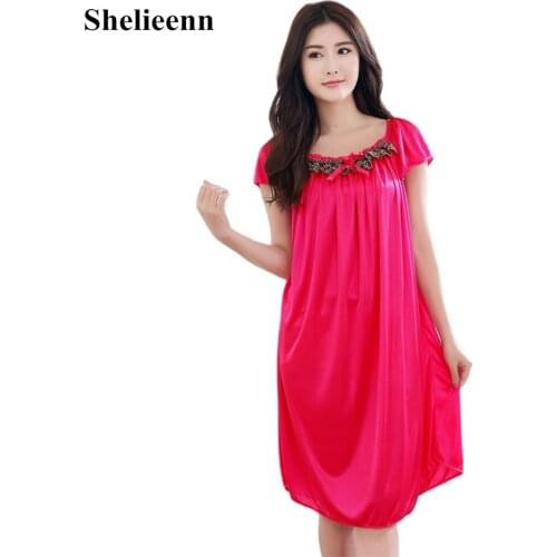 2021 Large size Ice Silk Nightgown Women Summer New Thin Sleepwear Sexy Lace Nightdress Short Sleeve Nightwear Homewear