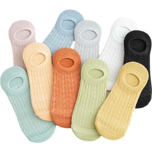 New 1 Pair Summer Silicone Non-slip Invisible Socks Solid Color Mesh Ankle Boat Socks For Women Cotton Slipper No show Socks