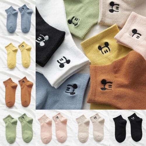 8 Pairs Disney Cartoon Women Girls Socks Mickey Mouse Soft Breathable Summer Cotton Boat Short Socks Gift