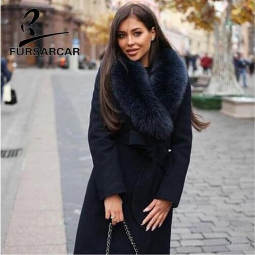 FURSARCAR 2020 New Arrival Real Fur Coat Women Winter Woolen Skin Jacket High Quality Fur Coat With Fox Fur Collar Hot Sale