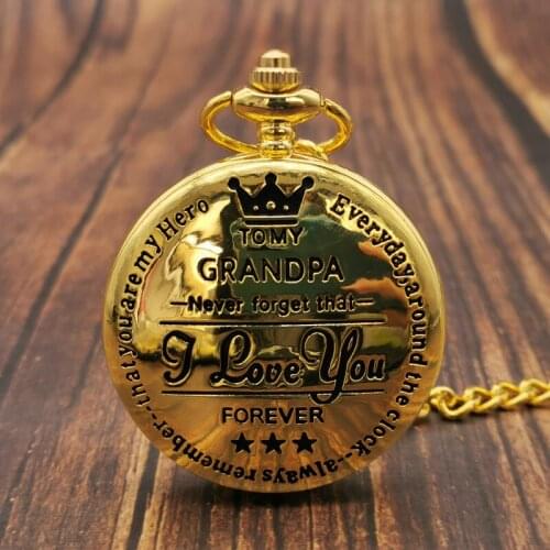 New Arrival "To My Grandpa" Greatest Love Vintage Gold Quartz Pocket Watch Necklace Best Gifts For Grandpa