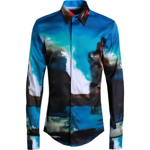 New Print Jade Ink Wash Pictures Fashionable Men Fashion Casual Shirts Square Collar high quality long sleeve plus size M-4XL