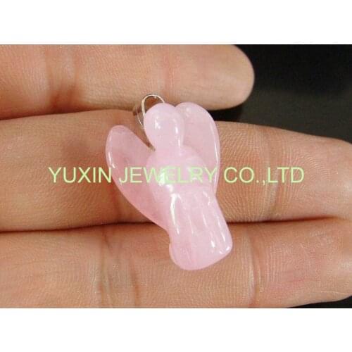 New Fashion Natural Rose Stone Quartz Angel Pendants Charms Stone for Necklace Making Jewlery Carved Angel With Wing Pendant