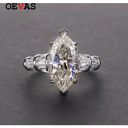 OEVAS Solid 925 Sterling Silver Sparkling 8*14mm High Carbon Diamond Sapphire Topaz Created Moissanite Engagement Fine Jewelry