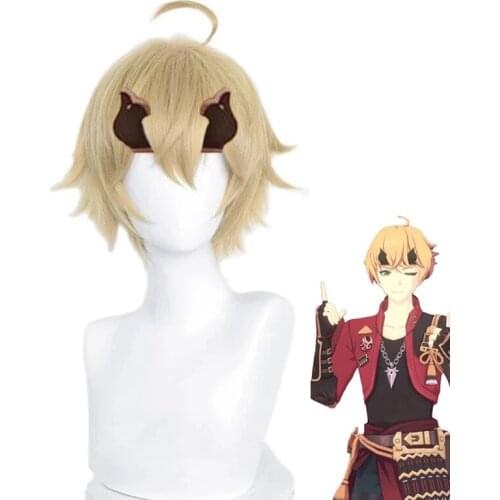 Tohma Cosplay Wig Game Genshin Impact Tohma Light Brown Ponytail Synthetic Fake Hair Halloween Party Role Play Wigs