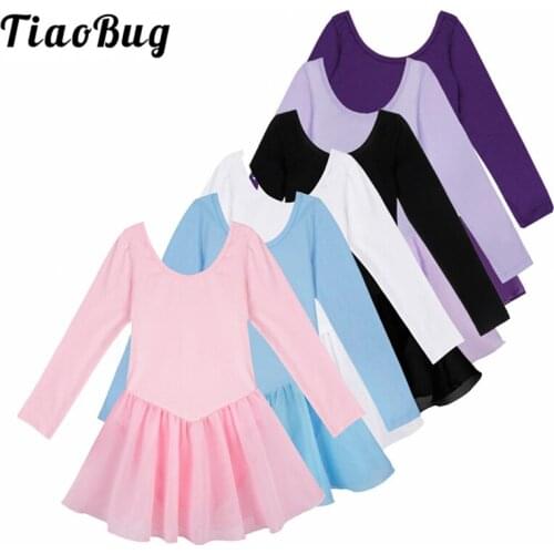 TiaoBug Children Girls Long Sleeve Professional Ballet Tutu Dress Gymnastics Leotard for Kid Ballerina Dance Class Leotard Dress