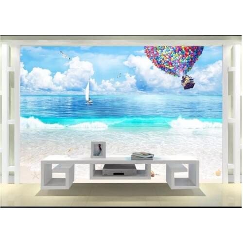 Custom photo wallpaper 3d murals wallpaper for walls 3 d Blue sky, white clouds, beach balloons, 3D seascape, large wall papers
