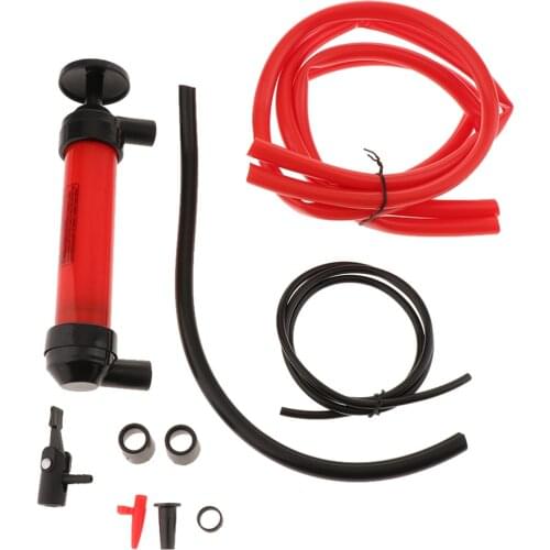 Portable Inflatable Pump Set Manual Oil Pump Siphon Tube Car Hose Fuel Gas Extractor Transfer Sucker Red