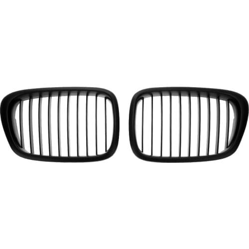 1 Pair Front Hood Kidney Grille Grill for BMW E39 1999-2003 518 520 523 525 528 530 ABS Dual Line Compatible Matt Black