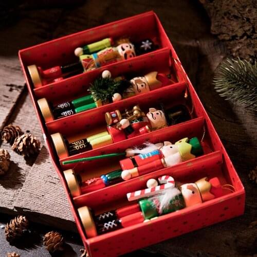 Christmas Creative Puppet Toys Wooden Ornaments Painted Holiday Party Decoration Walnut Soldier Figurine Pendant Gift