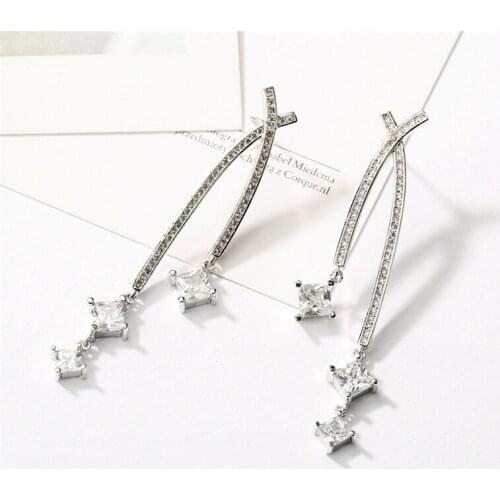 Drop Earrings Copper White AAA Cubic Zirconia Exquisite Geometric Trendy Dangle Earrings Women Earrings Free Drop Shipping