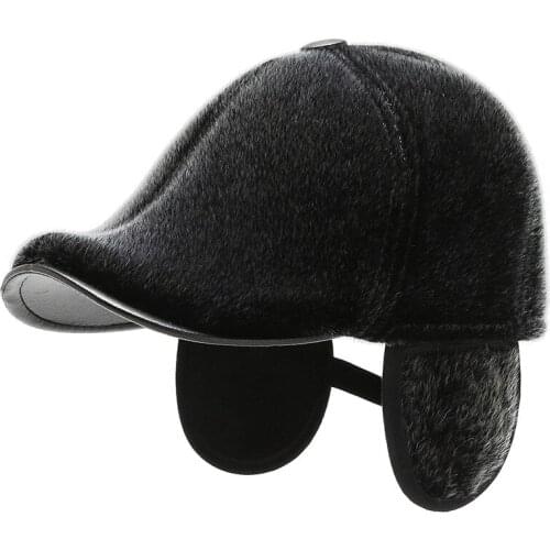 New Mens Hat Middle-Aged and Elderly Peaked Cap Winter Imitation Mink Thick Warm Hat With Earflaps Casual Cap