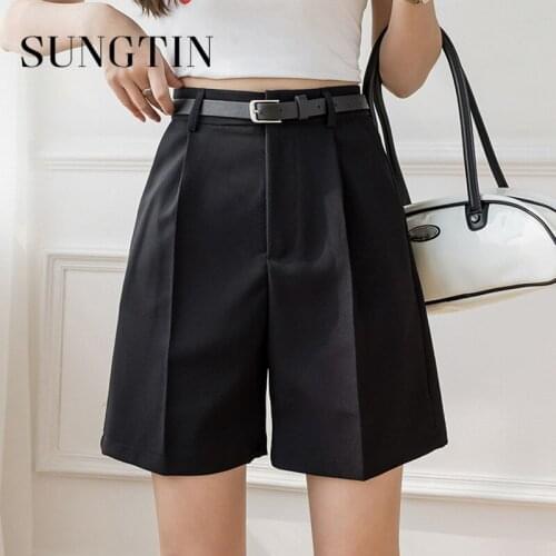 Sungtin Fashion High Waist Shorts for Women Casual Suit Loose Female Wide Leg Shorts Solid 3 Colors Womens Shorts Summer New