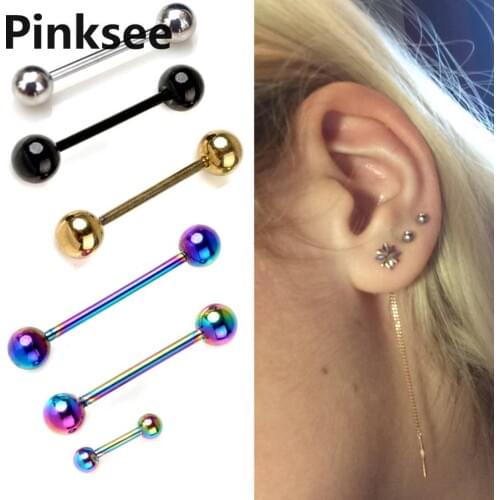 2pcs 18G Tongue Bar Straight Barbell Piercing Eyebrow Tragus Stud Nipple Ring Body Jewelry Steel Gauge 3-6mm Ball