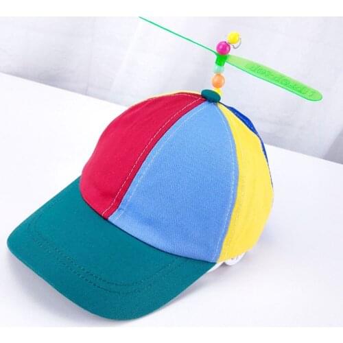 Funny Adult Kids Propeller Baseball Caps Colorful Patchwork Hat Toy Propeller Bamboo Dragonfly Sun Hat