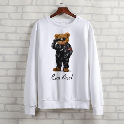 BLINGPAW Teddy Bear Ride Out Letter Printed Unisex Crewneck Sweatshirt Heavy Blend Crew Neck Loose Long Sleeve