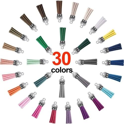 38mm Vintage Leather Tassels with Open Jump Rings for DIY Jewelry Making Keychain Cellphone Straps Pendant Accessories