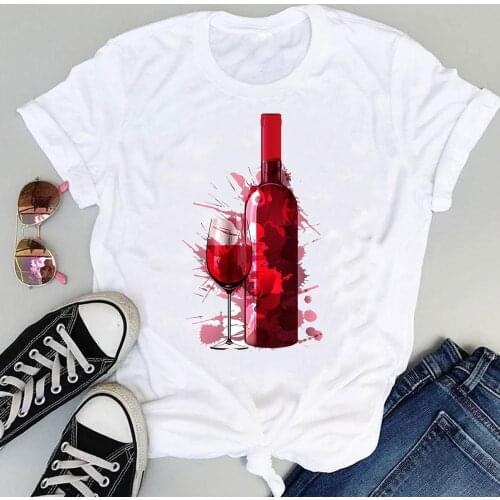 Women Watercolor Wine 90s Happy Time Cute Sweet Summer Short Sleeve Fashion Print Lovely Clothes Tops Tees Tshirt T-Shirt