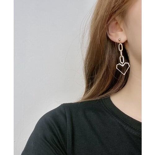 S925 needle New Asymmetrical Drop Earrings Women Fashion Korean Temperament Metal Heart Dangle Earrings Modern Jewelry Gift