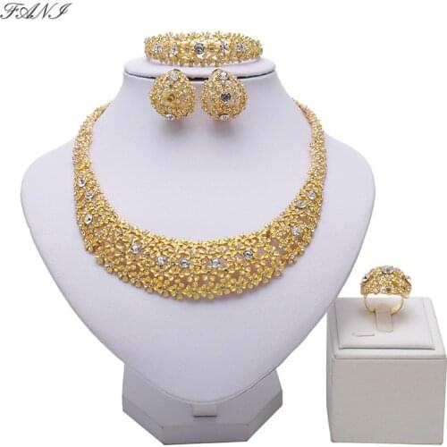 Fani dubai gold color jewelry set brand Wedding Women Bridal Accessories Jewelry set fashion african beads jewelry set Wholesale