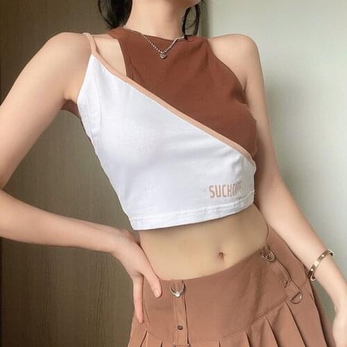 Patchwork Bodycon Short Vest Sleeveless Casual Fashion Sexy Vest 2021 Summer Off Shoulder Open Navel Y2k Harajuku Women Vest
