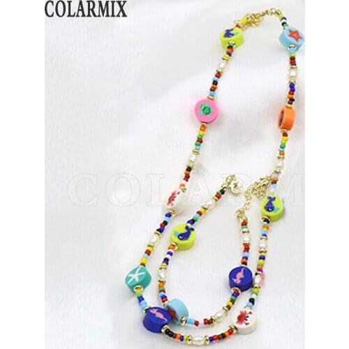 1 Set Colorful Jewelry Chain Geometric Bead Jewelry Beaded neclace and bracelets for women MIx color jewelry Set 9955