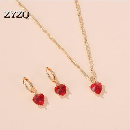 ZYZQ Fashion Heart-Shaped Jewelry Set Temperament Crystal Cubic Zirconia Love Necklace Earrings Wedding Dinner Accessories