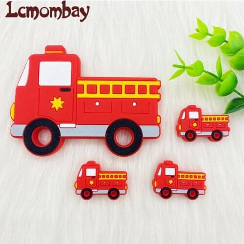 10PCS BPA Free Silicone Beads Fire Fighting Trucks Car Baby Teether DIY Accessories Baby Teething Necklace Chew Silicone Teether
