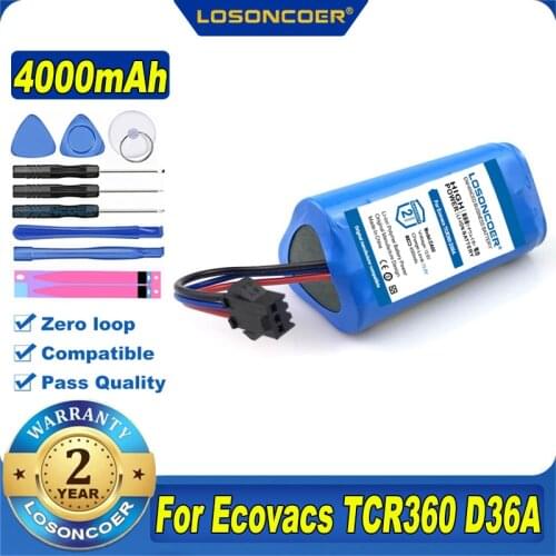 100% Original LOSONCOER NEW 4000mAh Battery For Ecovacs TCR360 D36A/B/C/E DA611 DB35 DA60 Batteries