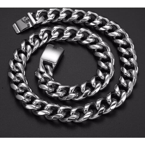 19mm Huge Heavy Polished Jewelry High Quality Silver Color tainless Steel Curb Cuban Chain Mens Necklace Christmas Gift