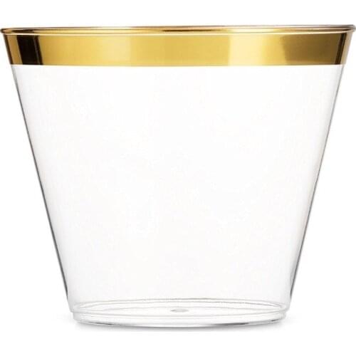 20pcs/Lot 201-300ml 9oz Gold Plastic Cups Wedding Birthday Party Tableware Disposable Cups Party Supplies New Year Party Supply