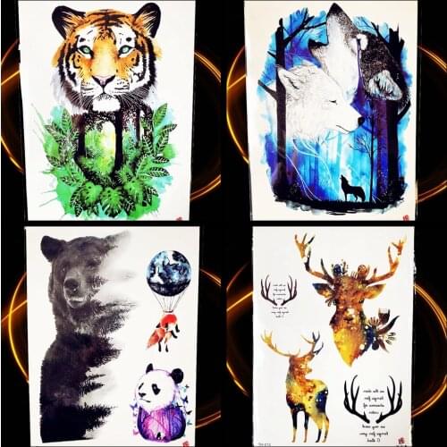 25 Style Unique Moose Elk Deer Letters Temporary Tattoo For Men Women Arm Leg Body Art Waterproof Fake Lion Bear Tattoo Stickers