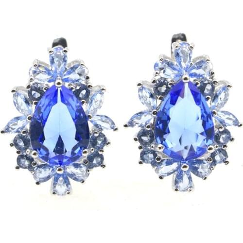 26x20mm Delicate Fine Cut Dazzling 10g Created Violet Tanzanite Golden Citrine Gift For Womans Bride Wedding Silver Earrings