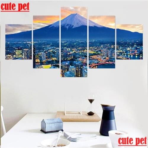 Mount Fuji Japan Diamond painted DIY Mosaic rhinestone cross stitch square and round Diamond Painting 3D puzzle 5PCS cute pet