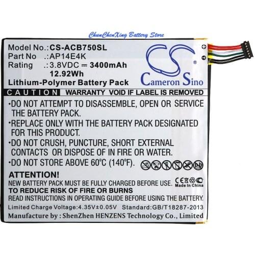 Cameron Sino 3400mAh Battery AP14E4K, AP14E4K (1ICP4/86/94), KT00104001 for Acer Iconia One 7 B1-750