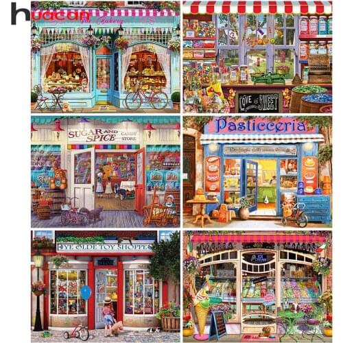 Huacan Diamond Painting 5d Diy Shop Scenery Room Decor Diamond Embroidery Store Landscape Mosaic Wall Sticker