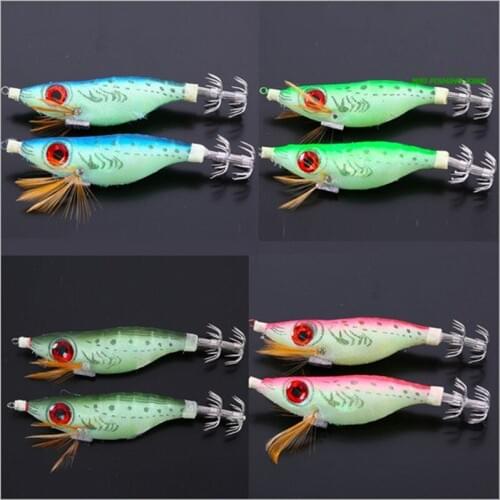Free Shipping 10pcs/lot Squid Hook Hard Plastic Not Wood Shrimp Seawater Fishing Lure Bait Octopus Pesca 10cm 9g Luminous Glow