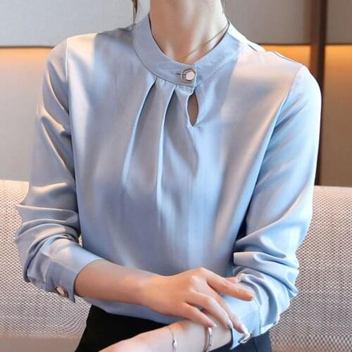 Blouse Women Blusas Mujer De Moda 2021 Autumn Long Sleeve Stand Collar Chiffon Blouse Shirt Tops Women Blouses Shirts Blusa D643