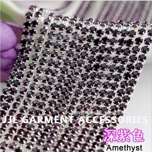 10yards Silver base Amethyst Color SS6 ss8 ss10 ss12 intensiveStrass style diy beauty accessories sew on rhinestones chain
