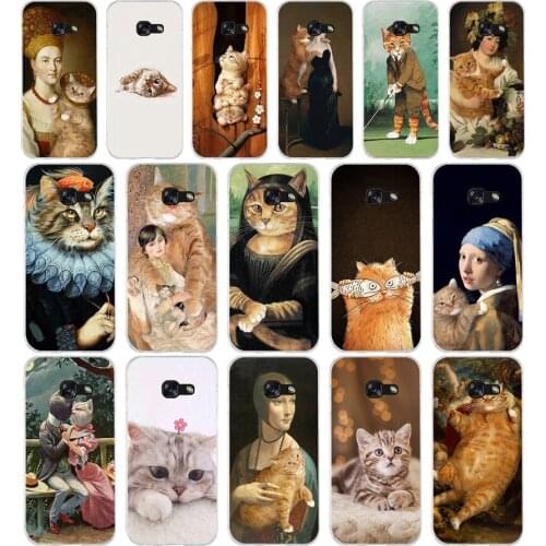 14AA Art Cat Soft Silicone Tpu Cover phone Case for Samsung A3 A5 A7 A8 2016 2017 2018 A50